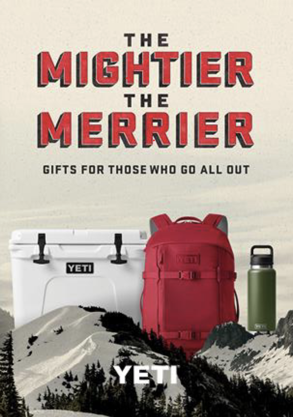 YETI holiday direct mail postcard - The Mightier The Merrier