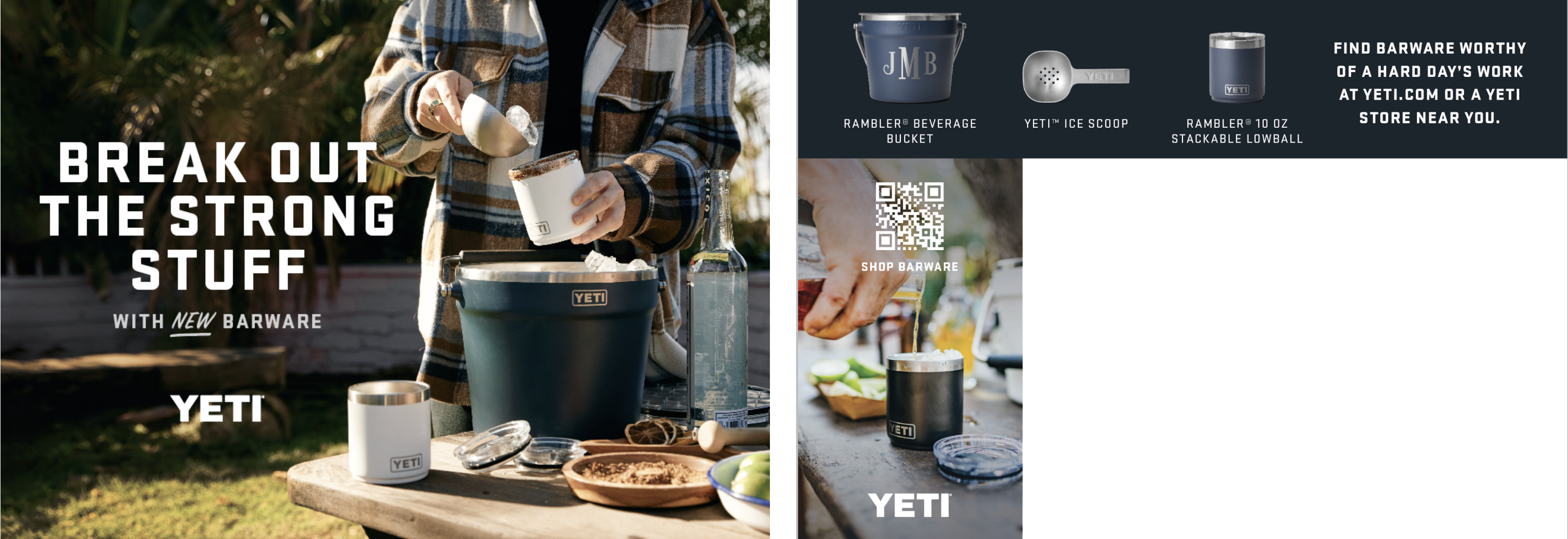 YETI barware direct mail postcard - front and back