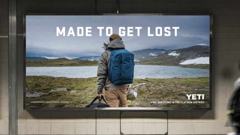 YETI Made to Get Lost - airport billboard